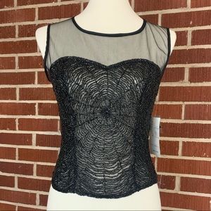 VTG Sheer Black Beaded Spiderweb Tank Top